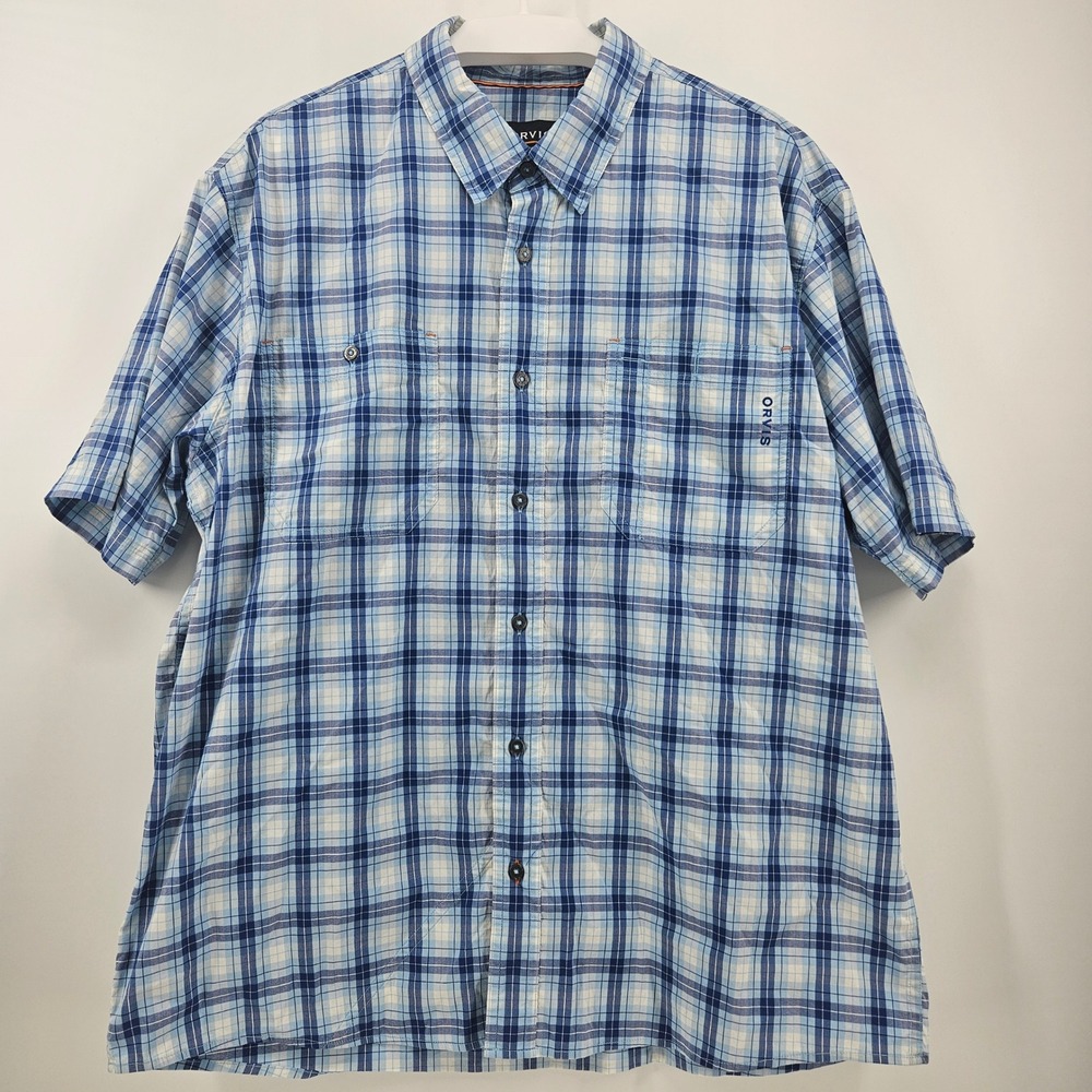 Orvis Mens XL Blue Plaid Short Sleeve Active Fit Button Down Shirt RN 70534 - Picture 2 of 10